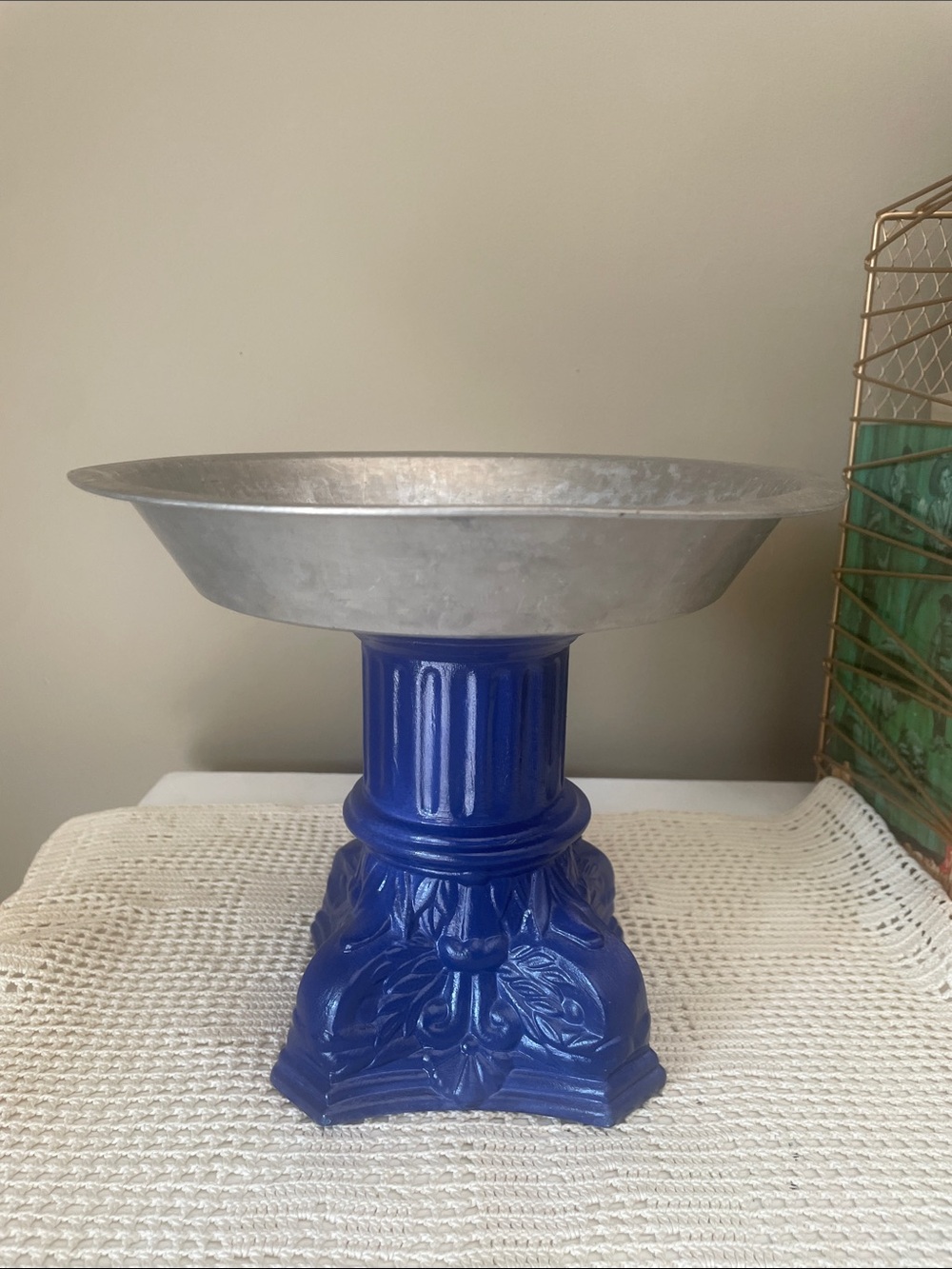 Decorative Pedestal Compote - Blue Base with aluminum top- multiple uses